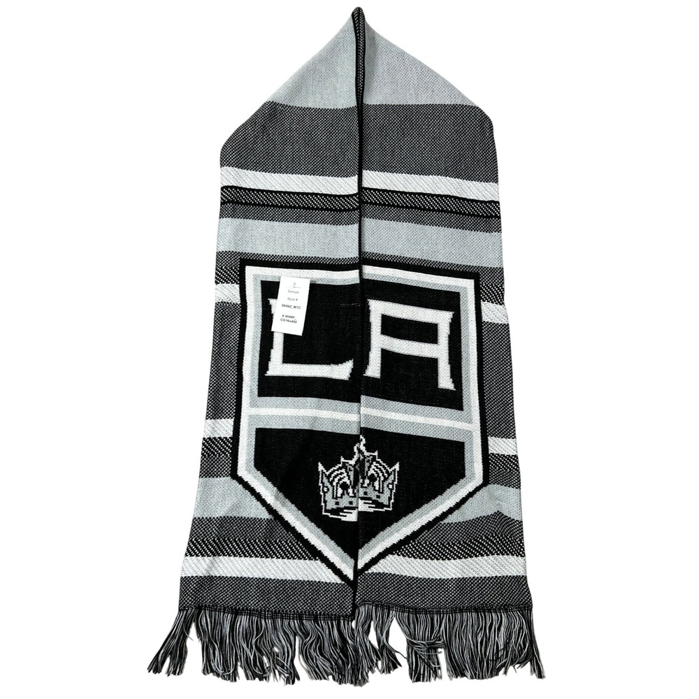 Adidas‎ LA Kings NHL Knit Scarf Black Silver White Striped Logo New